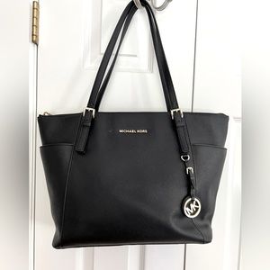 Charlotte Large Logo and Leather Top-Zip Tote Bag